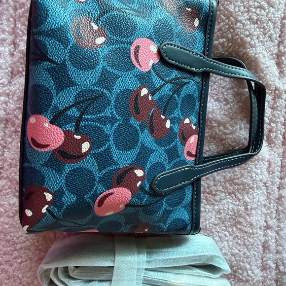 Coach Cherry Print Blue and Pink Tote - Picture 4 of 6